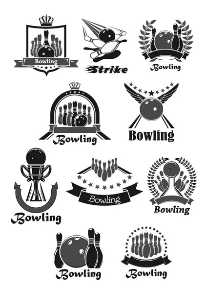 Vector icons set of bowling game tournament awards — Stock Vector