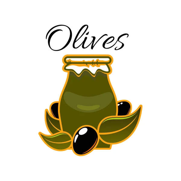 Vectror icona di olive e olio d'oliva in vaso — Vettoriale Stock
