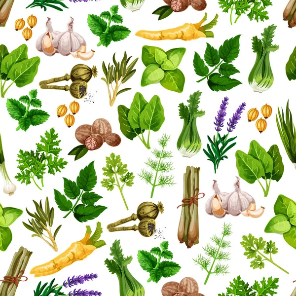 Patrón sin costura vectorial de condimentos de hierbas especias — Vector de stock