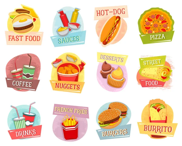 Vektorsymbole für die Gestaltung von Fast-Food-Menüs — Stockvektor