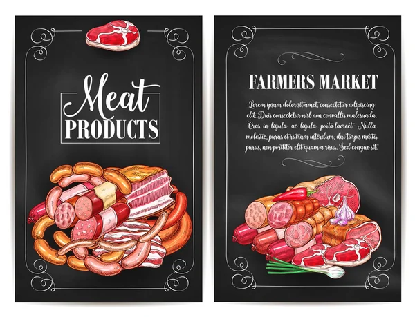 Carteles vectoriales para productos cárnicos de carnicería — Vector de stock