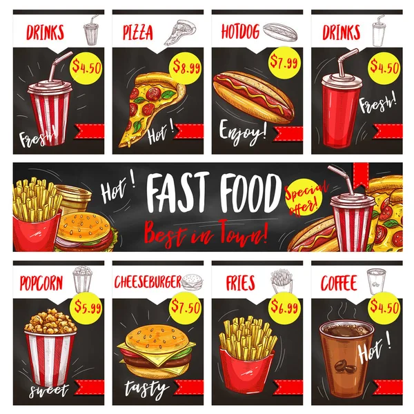Vector menú de comida rápida precio tarjetas plantillas conjunto — Archivo Imágenes Vectoriales