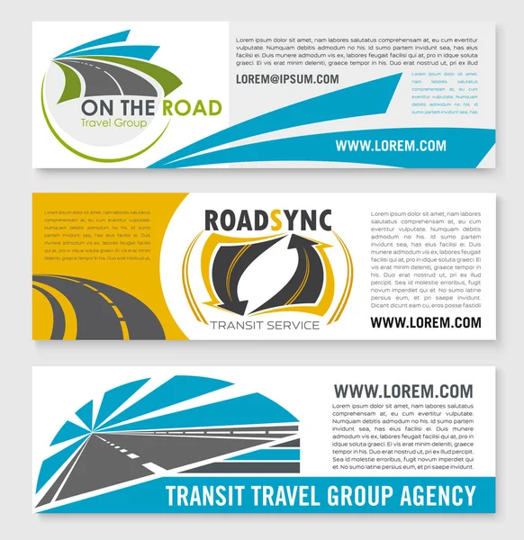 Διάνυσμα banners για οδικό ταξίδι ή τη διέλευση εταιρεία — Διανυσματικό Αρχείο
