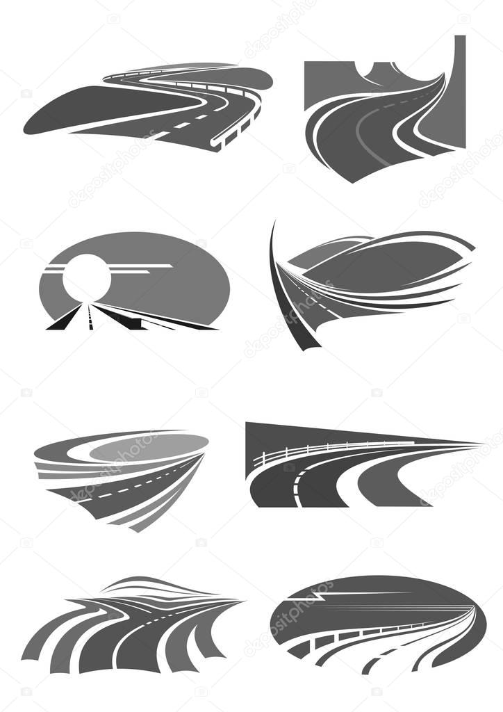 Vector icons of road travel construction company