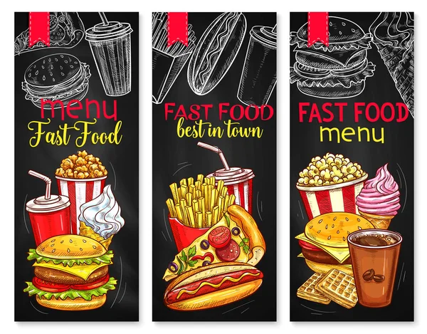 Bandeiras de preço de menu vetorial para refeições de fast food — Vetor de Stock