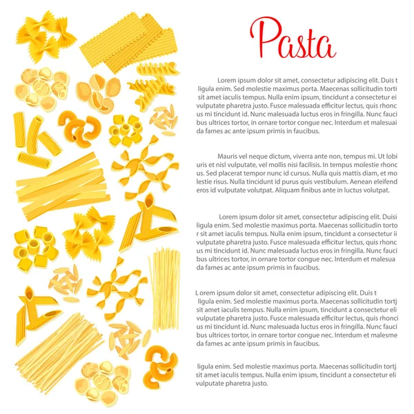 Vector poster of pasta for Italian cuisine — Stock Vector