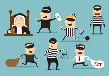 Thief robber and judge, vector crime or punishment clipart