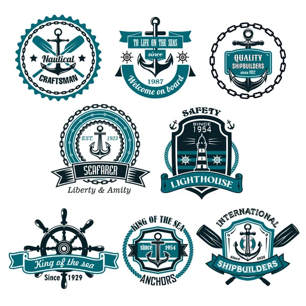 Conjunto vectorial de iconos náuticos y marinos — Vector de stock