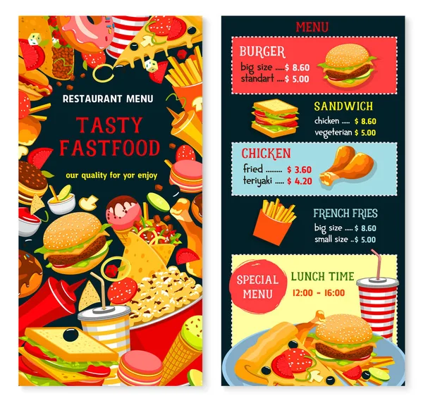 Vektor fast food menu plakát — Stockový vektor