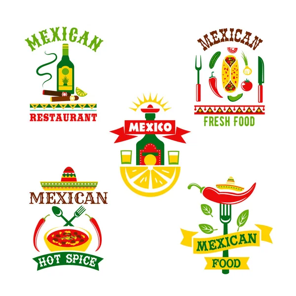 メキシコ料理のレストランのベクトルのアイコンを設定します。 — ストックベクタ