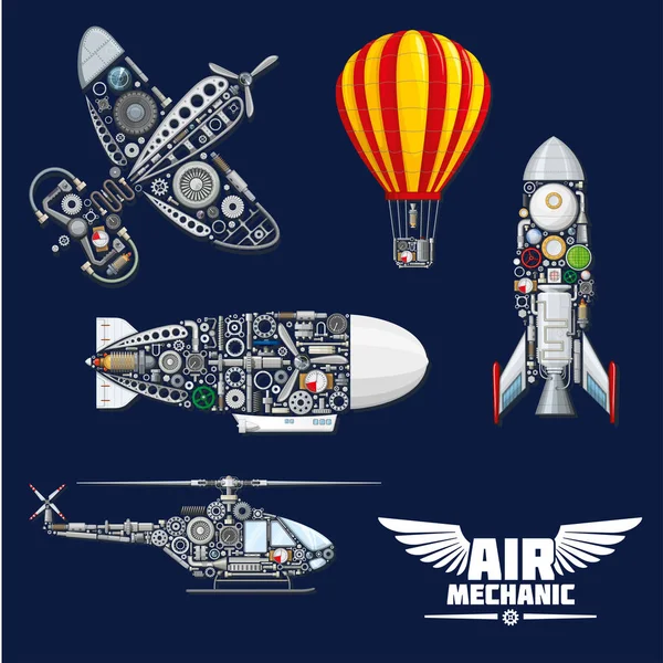 Air mechanics and mechanisms vector icons set — Stock Vector