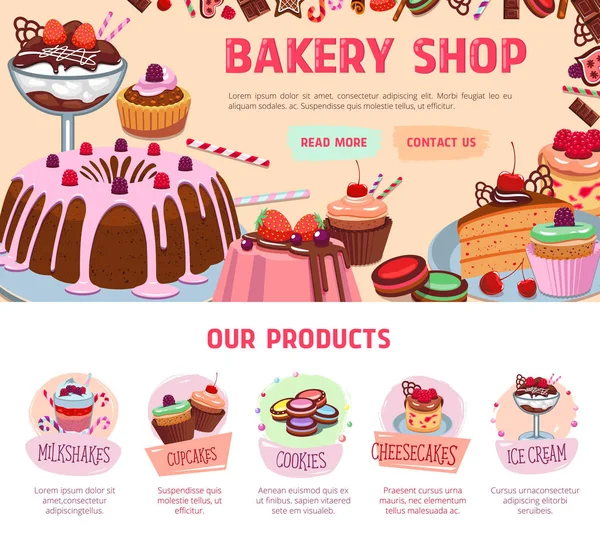 Векторна посадкова сторінка для десертів хлібобулочних магазинів — стоковий вектор