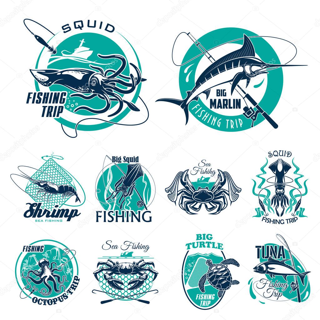 Vector fish symbols for fishing trip icons — Stock Vector © Seamartini