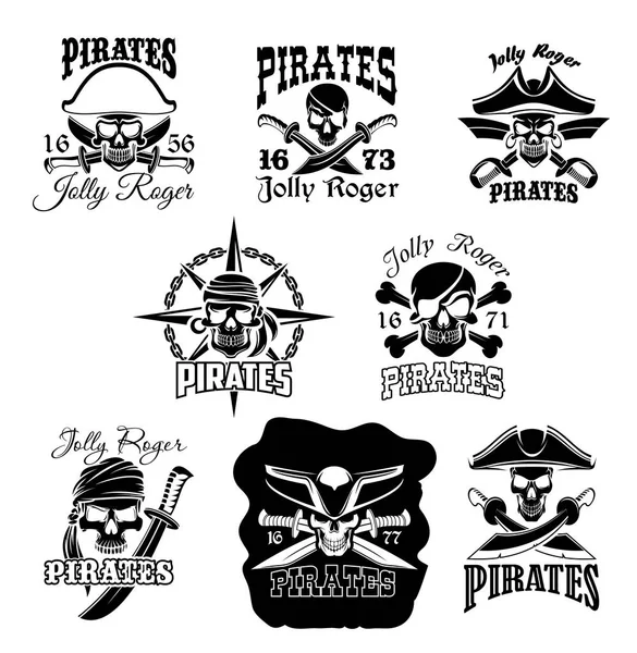 Icono del cráneo pirata y símbolo de la bandera Jolly Roger — Vector de stock