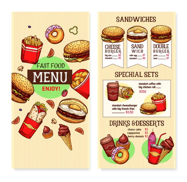 Modèle de menu de hamburgers de restauration rapide vectoriel — Image vectorielle