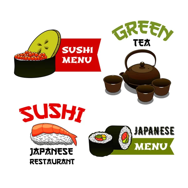 Vector icons of sushi for Japanese restaurant menu — Stock Vector