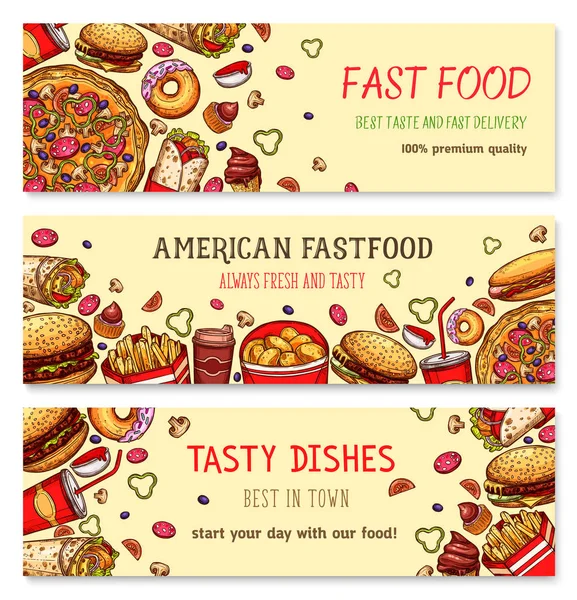 Vector fastfood banners set voor restaurant — Stockvector