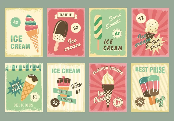 Ice cream vector price cards for fresh desserts — Stock Vector