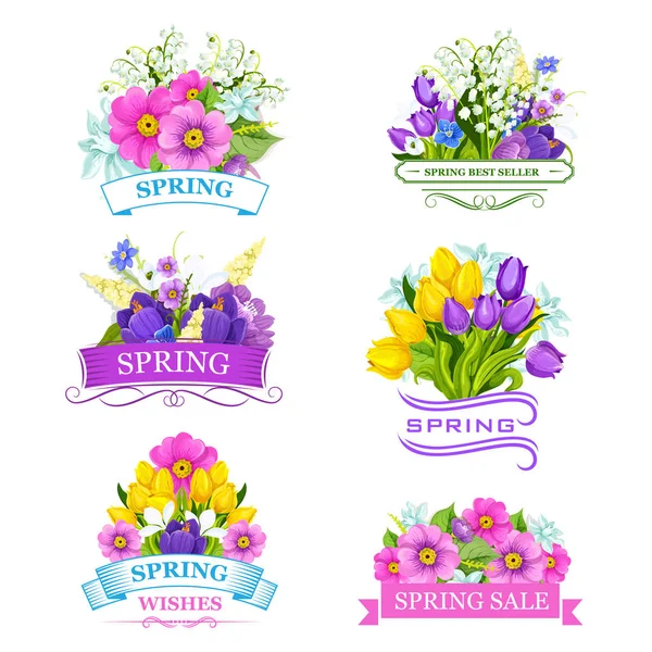 Iconos vectoriales de flores de primavera para la venta etiquetas — Archivo Imágenes Vectoriales