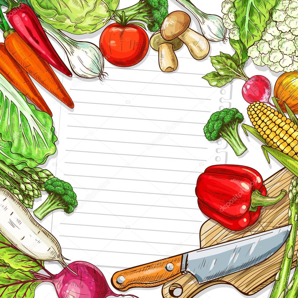 Vector vegetables design for recipe blank note