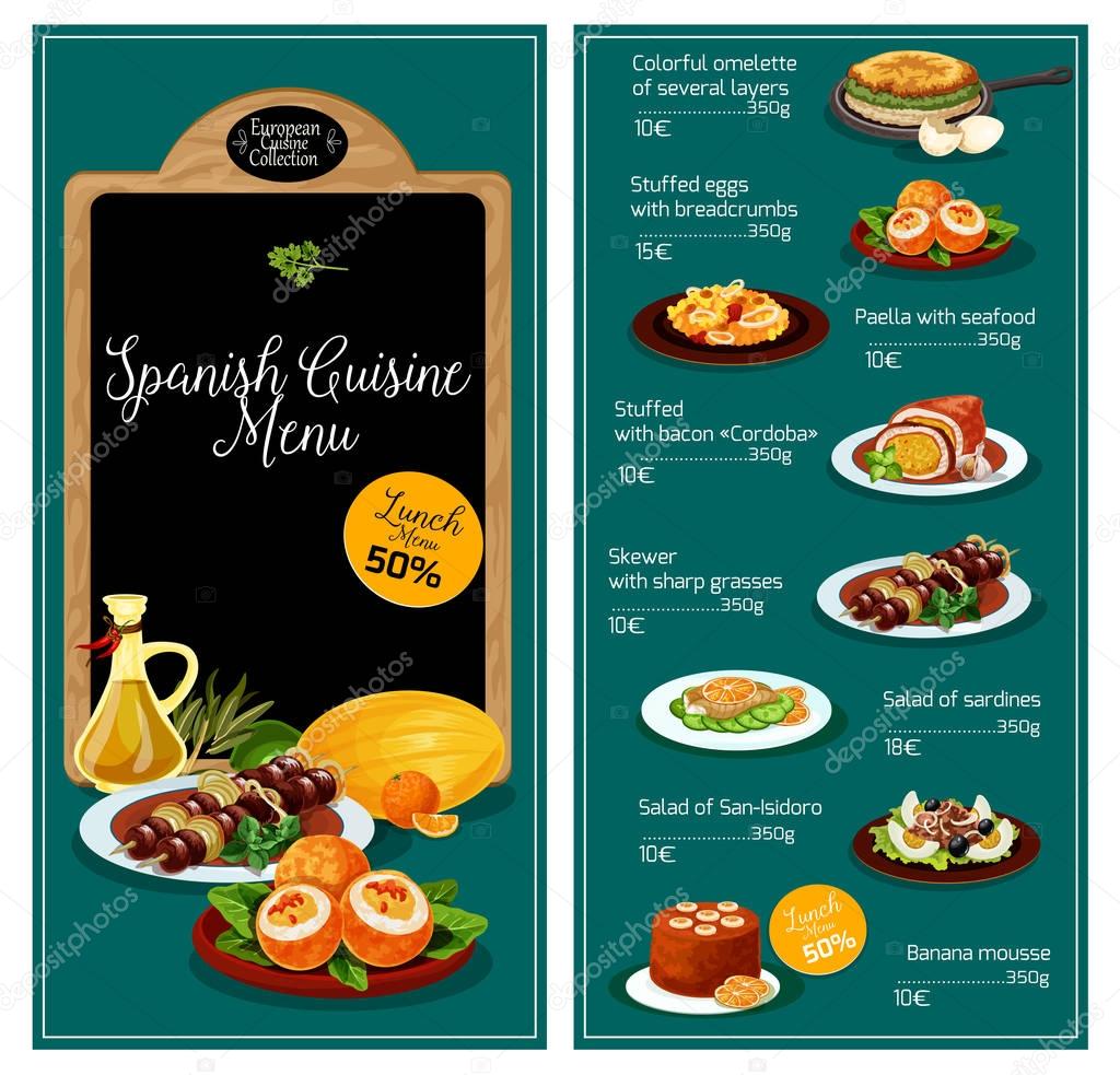 Vector menu for Spanish cuisine restaurant — Stock Vector © Seamartini