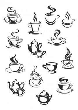 Kahve ya da çay bardak simgelerin vektör kafe için ayarla