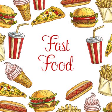 Fast food öğle yemekleri poster tasarım kroki