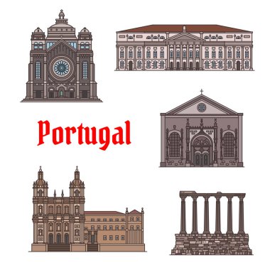 Ünlü seyahat dönüm noktası Portekiz Icon set