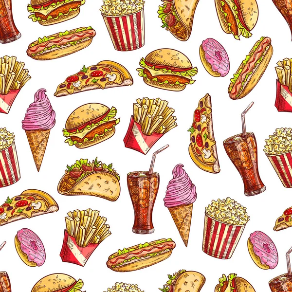 Fast food sketch vector seamless pattern — Stock Vector