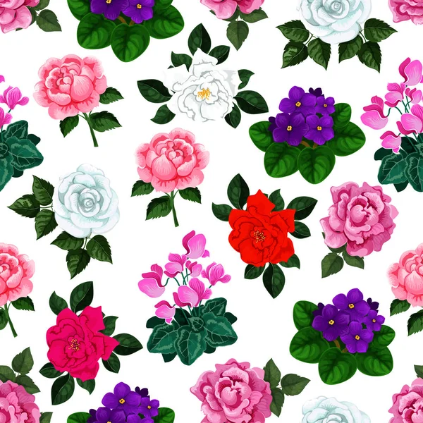 Modèle sans couture de bouquets de fleurs de jardin vectoriel — Image vectorielle