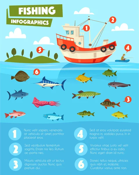 Balıkçılık spor ve sanayi Infographic tasarım — Stok Vektör