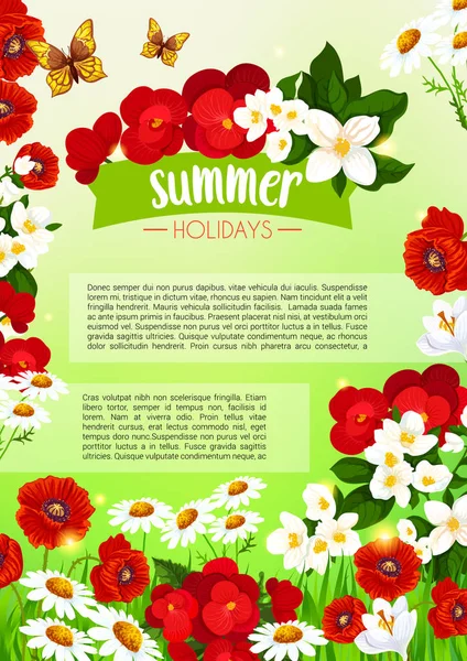 Summer poster of vector blooming flowers — Stock Vector