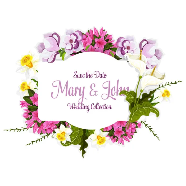 Цветочный букет цветов для векторной свадебной открытки — стоковый вектор