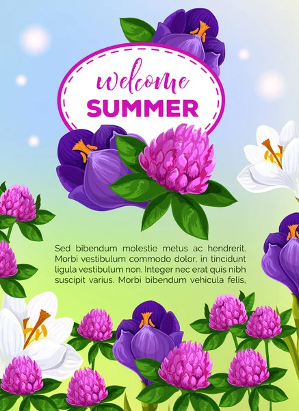 Summertime gratulationskort av vektor sommarblommor — Stock vektor