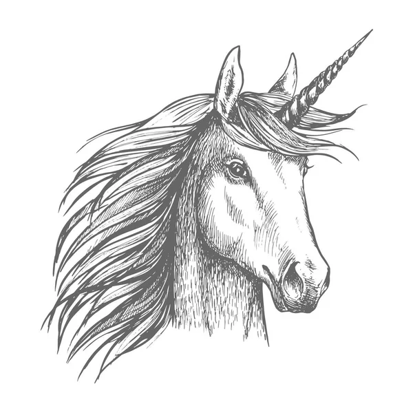 Desenho de cavalo unicórnio com chifre — Vetor de Stock