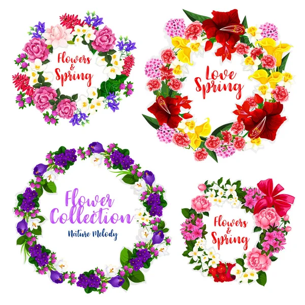 Frühlingsblumenkranz und florale Umrandung — Stockvektor