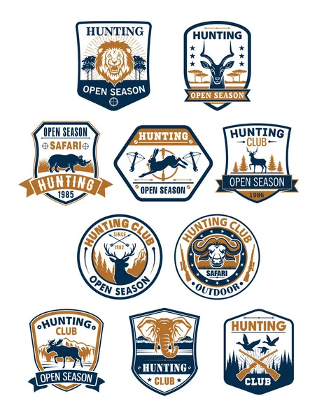 Set di badge per club sportivi di caccia e safari africani — Vettoriale Stock