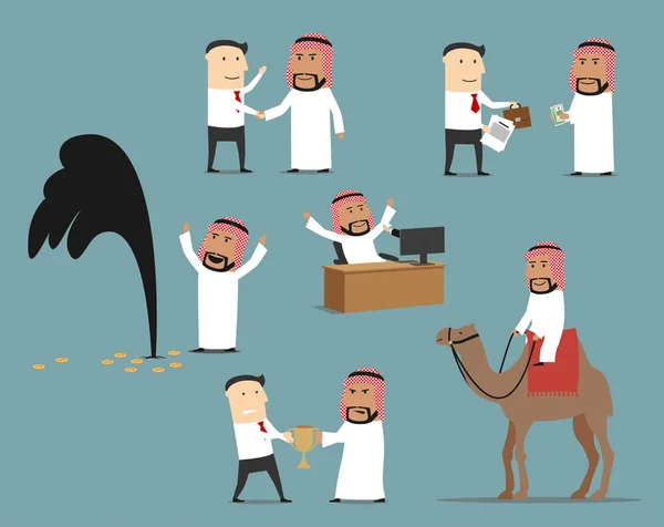 사우디 아라비아 사업가 만화 문자 집합 — 스톡 벡터