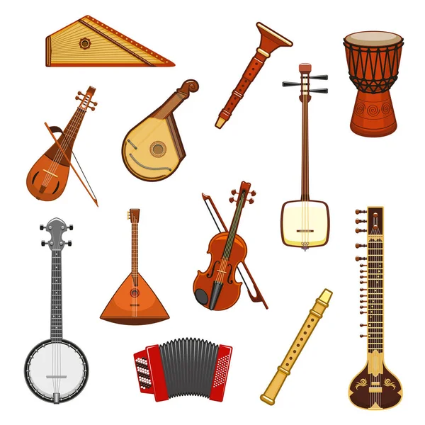 Set di icone di strumenti musicali classici ed etnici — Vettoriale Stock