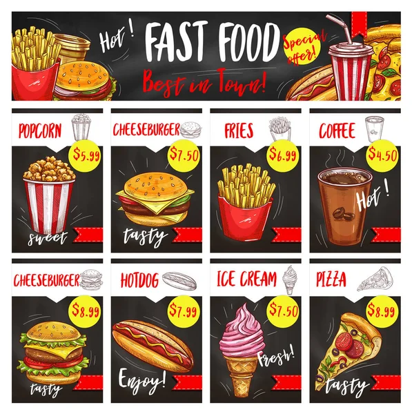 Fast food restaurant menu board template design — Stock Vector