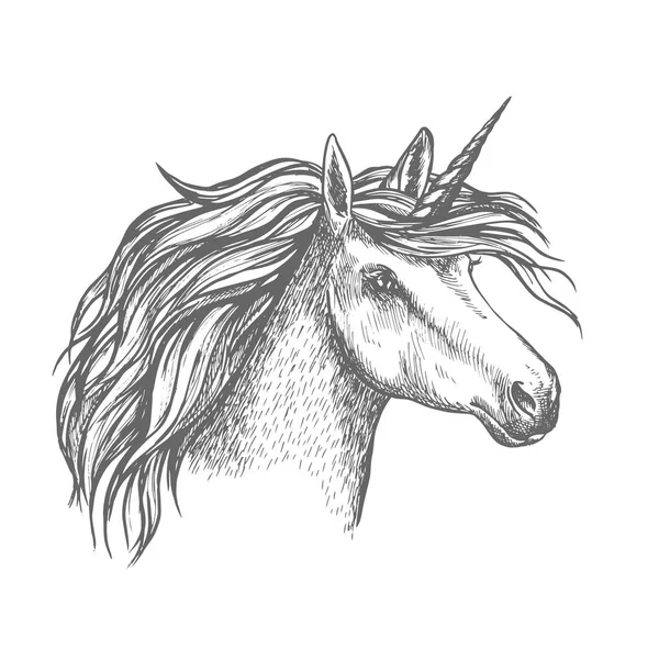 Міфічний єдинорога кінь Векторний ескіз — стоковий вектор