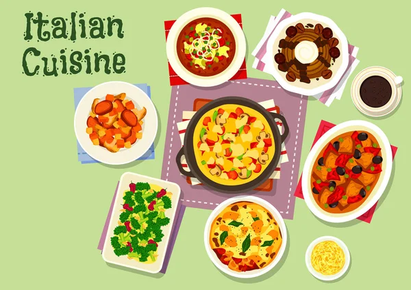 Ιταλική κουζίνα υγιεινά πιάτα για μεσημεριανό γεύμα εικονίδιο — Διανυσματικό Αρχείο