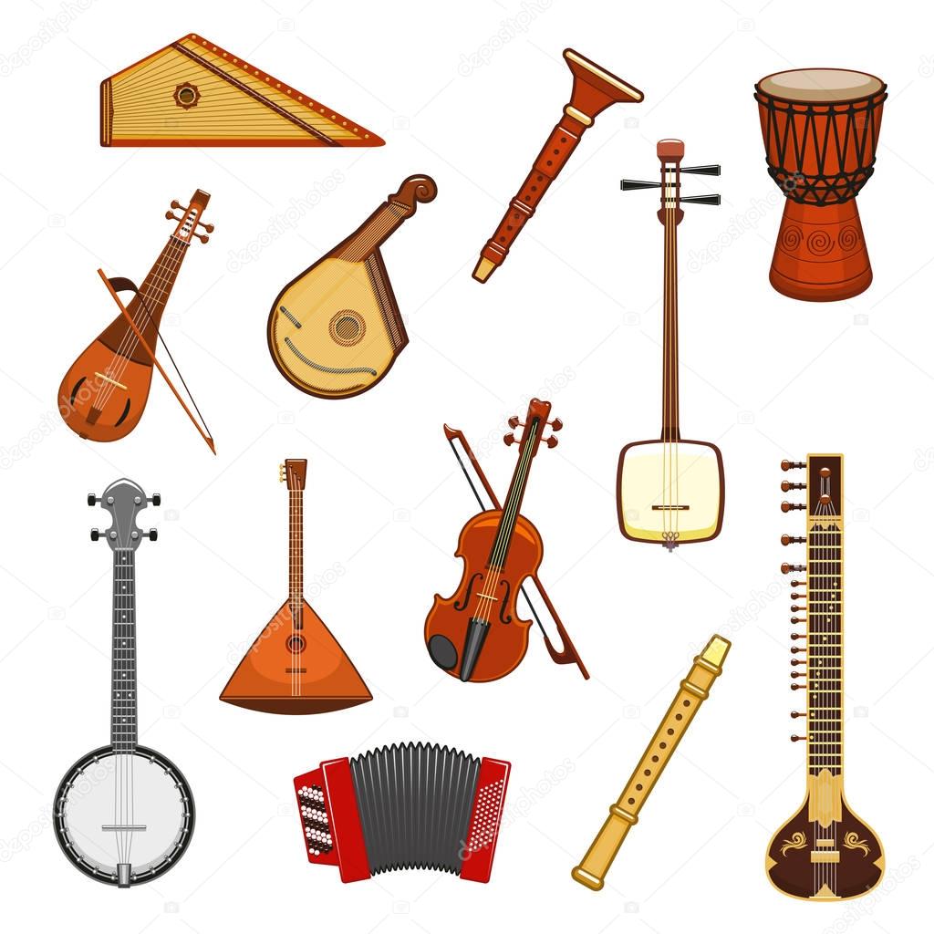 Classic and ethnic music instrument icon set