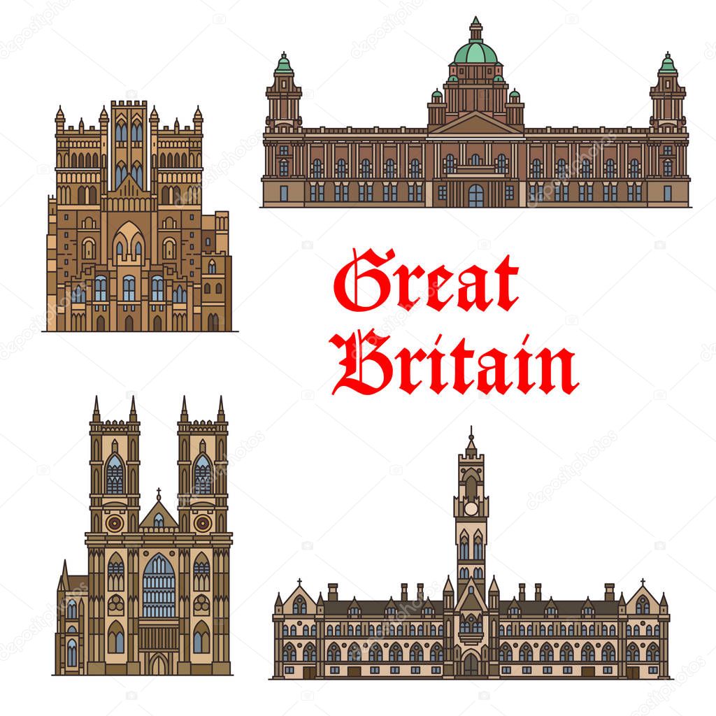 English travel landmark of Great Britain thin icon