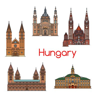 Macaristan ince çizgi Icon set turist görme