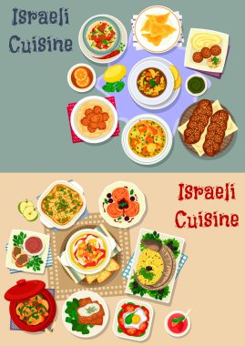 İsrail mutfağı Shabbat yemek Icon set tasarımı