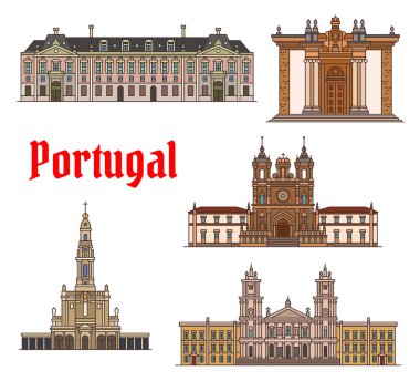 Portekizce Simgesel Yapı ince çizgi Icon set seyahat