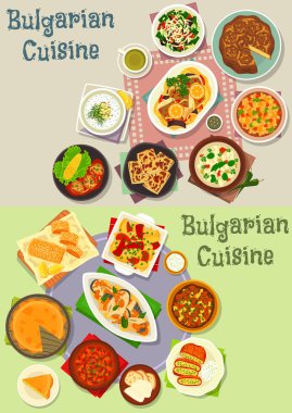 Bulgar mutfağı öğle yemekleri Icon set tasarımı