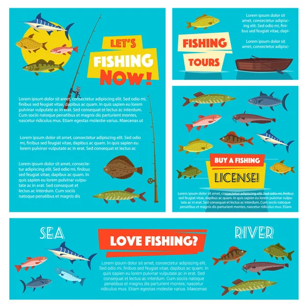 Balıkçılık spor poster ve başlık sayfası şablonu tasarım — Stok Vektör