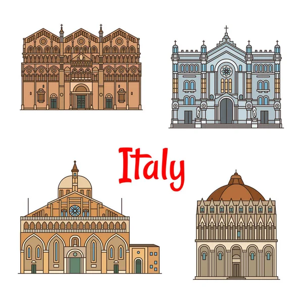 Italiano viagens marco linha fina ícone definir design — Vetor de Stock
